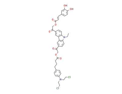 (E)-2-(6-(2-((3-(3,4-dihydroxyphenyl)acryloyl)oxy)acetyl)-9-ethyl-9H-carbazol-3-yl)-2-oxoethyl 4-(4-(bis(2-chloroethyl)amino)phenyl)butanoate