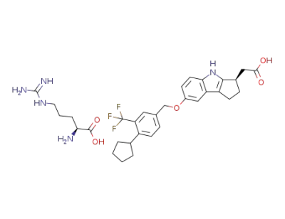 (R)-2-(7-(4-cyclopentyl-3-(trifluoromethyl)benzyloxy)-1,2,3,4-tetrahydrocyclopenta[b]indol-3-yl)acetic acid, L-arginine salt